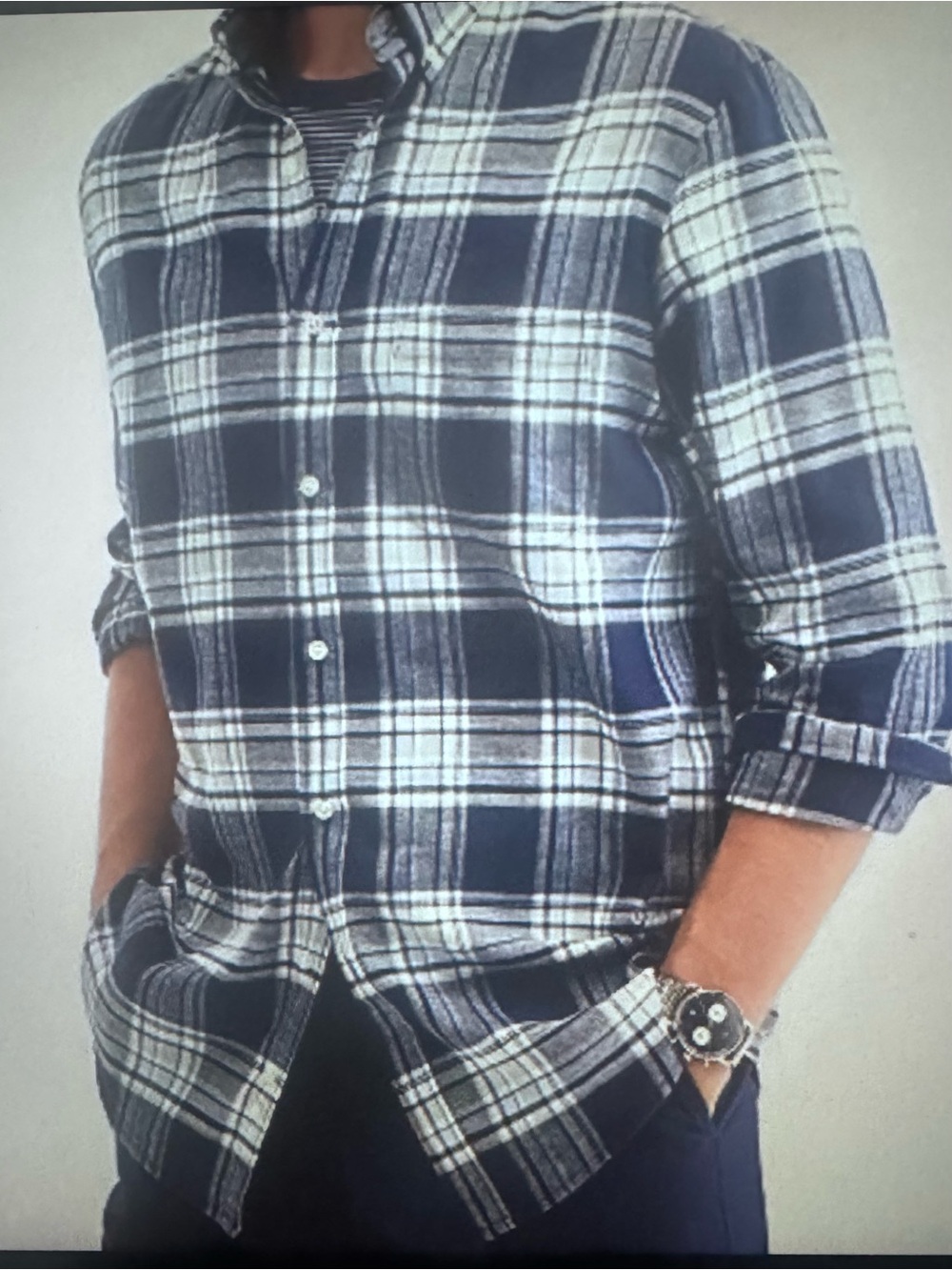 Club Room Men’s Flannel Navy and White Plaid Button-Down Shirt